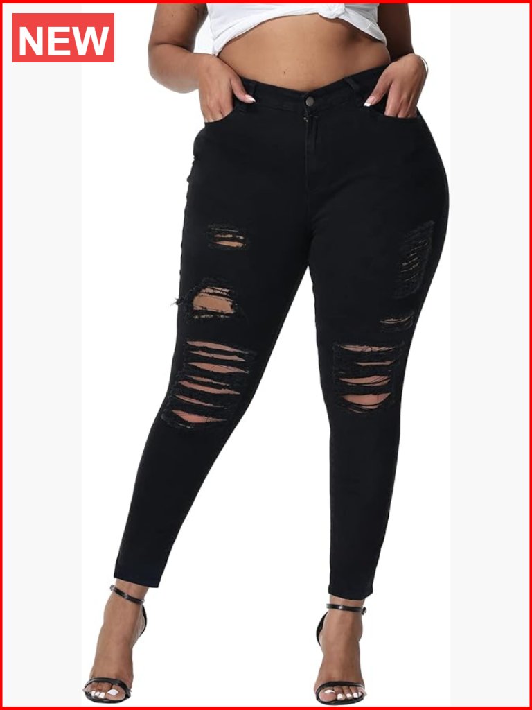 Plus Size High Waisted Skinny Ripped Distressed Ankle Jeans Stretchy